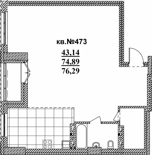 2-комнатная квартира 76.29м2 ЖК Римский квартал