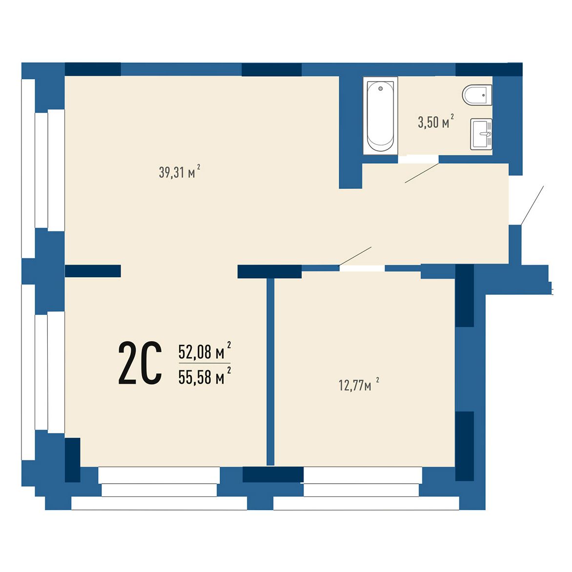 1-комнатная квартира 56.11м2 Апарт-отеле Gagarin city