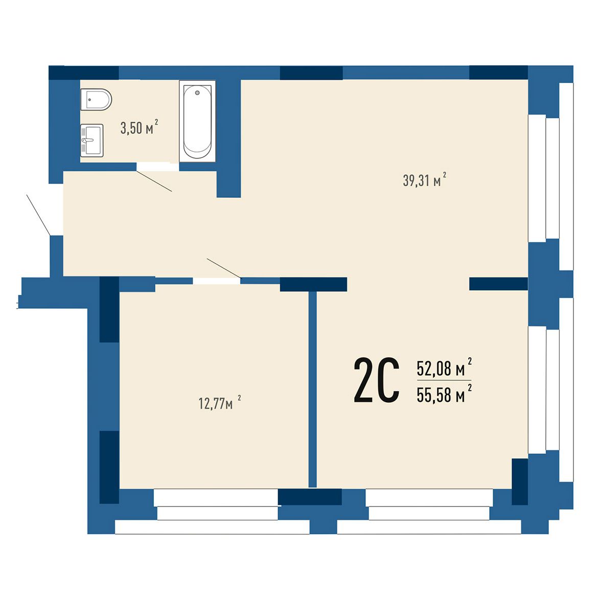 1-комнатная квартира 56.34м2 ЖК Gagarin city