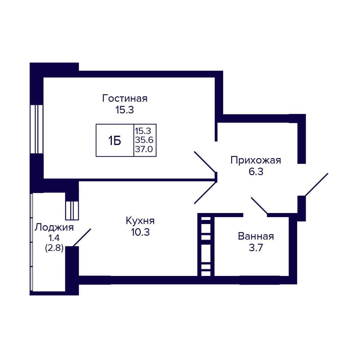 1-комнатная квартира 37м2 ЖК Gorizont