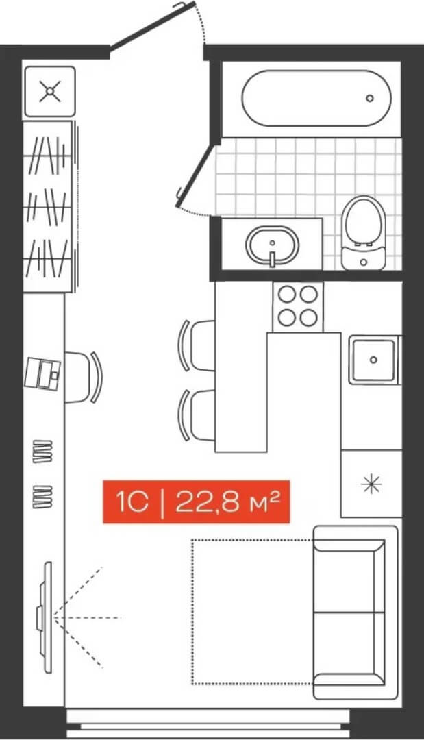 1-комнатная квартира 22.8м2 ЖК Freedom