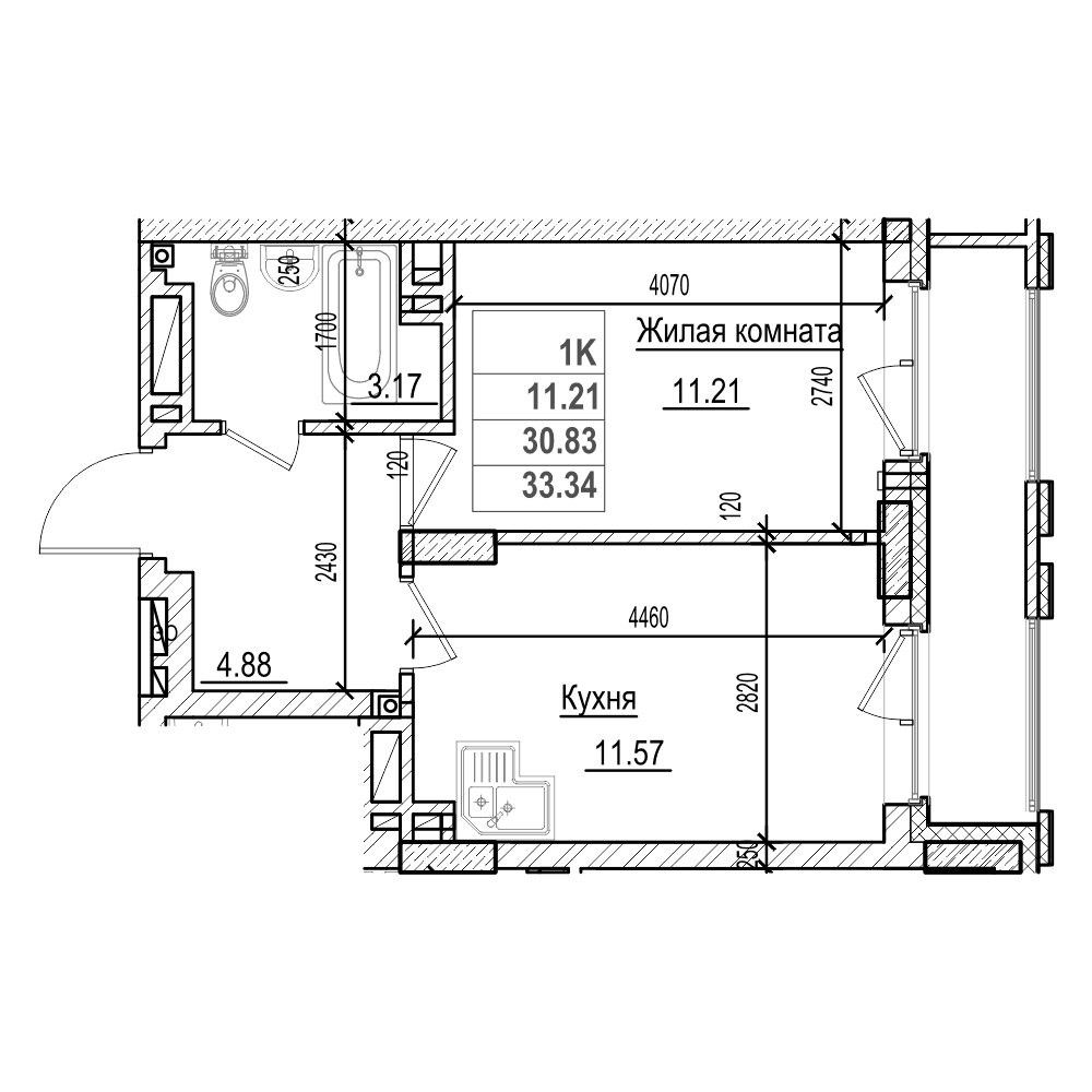 1-комнатная квартира 30.8м2 ЖК Чернышевский