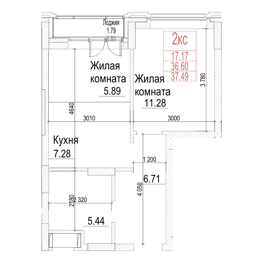 2-комнатная квартира 36.6м2 ЖК Чернышевский