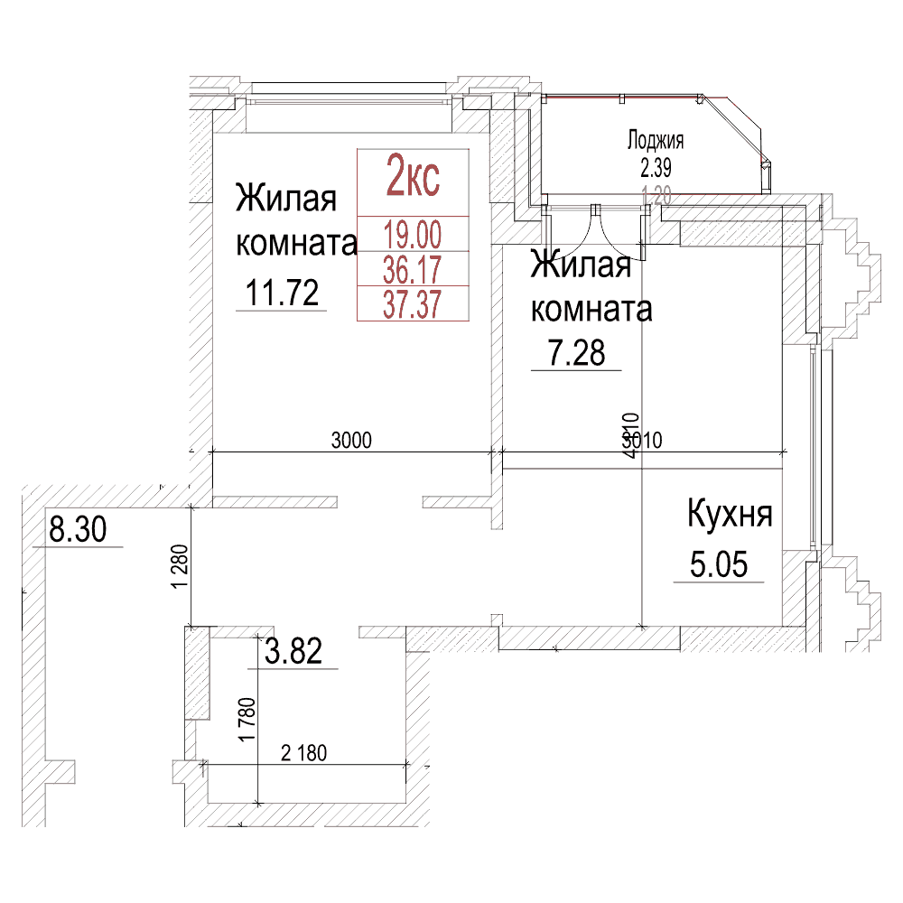 2-комнатная квартира 36.1м2 ЖК Чернышевский