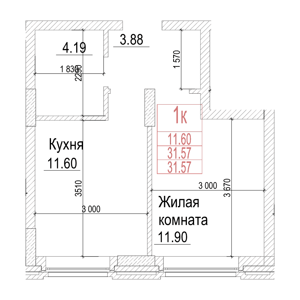 1-комнатная квартира 31.5м2 ЖК Чернышевский