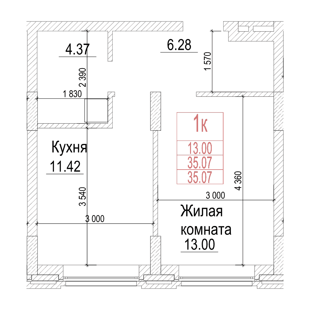 1-комнатная квартира 35м2 ЖК Чернышевский