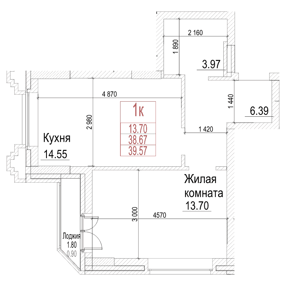 2-комнатная квартира 38.6м2 ЖК Чернышевский