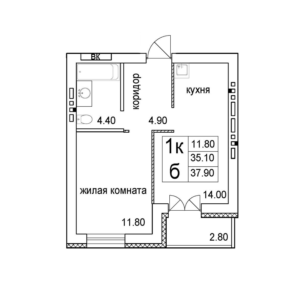 1-комнатная квартира 37.9м2 ЖК Promenade