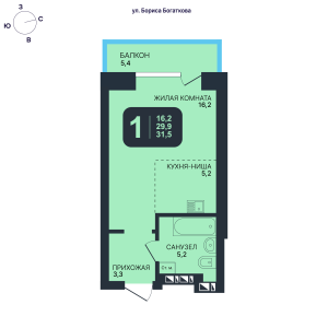 1-комнатная квартира 31.5м2 ЖК Никольский парк