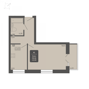 1-комнатная квартира 43.08м2 ЖК Nova apart