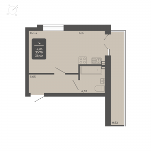 1-комнатная квартира 39.4м2 ЖК Nova apart