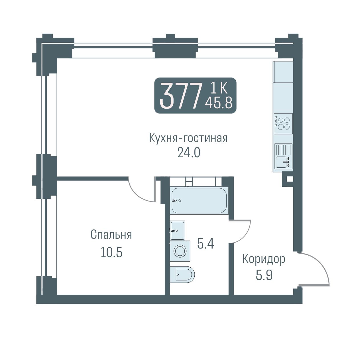 2-комнатная квартира 45.8м2 ЖК Кварталы Немировича