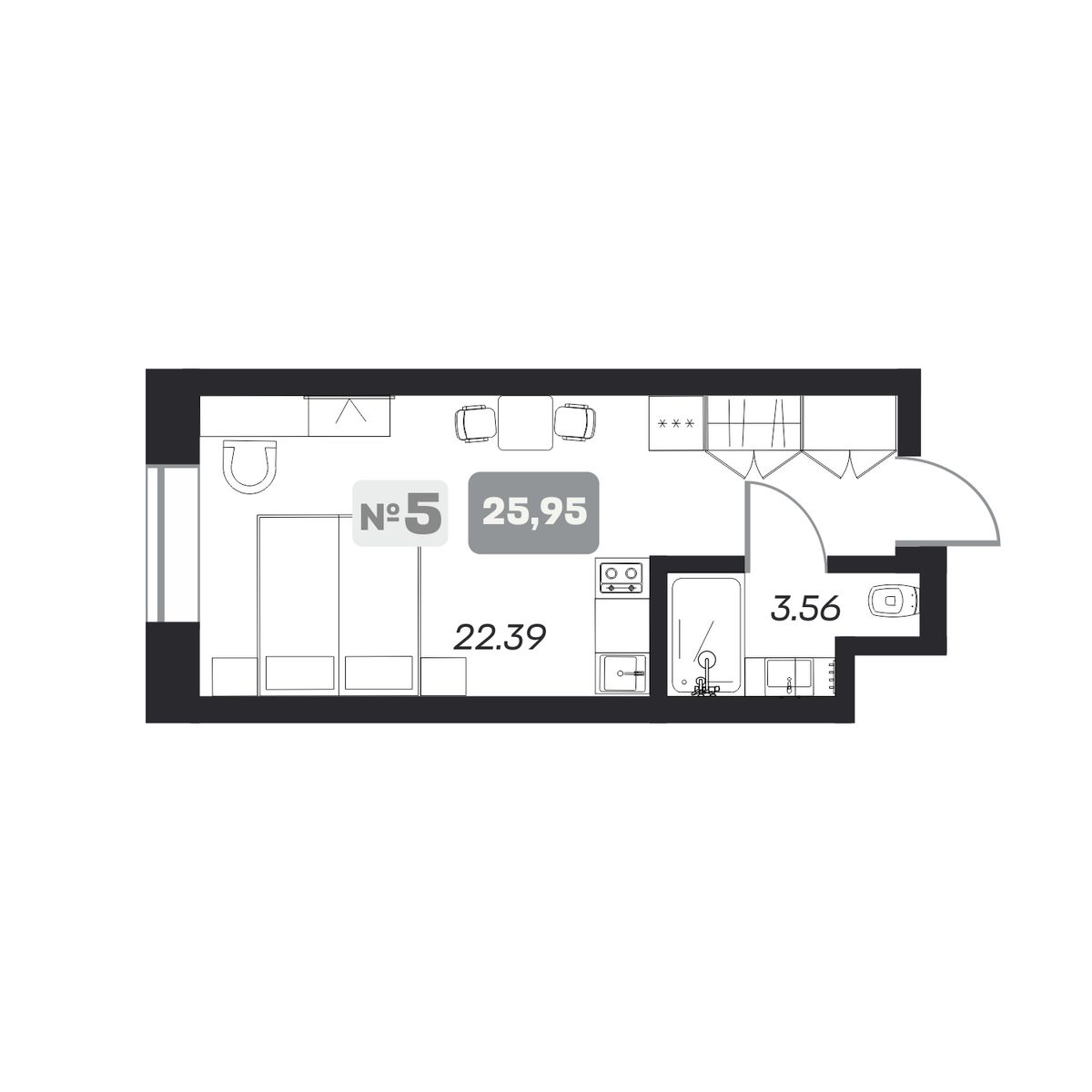 1-комнатная квартира 25.95м2 ЖК Аэрон