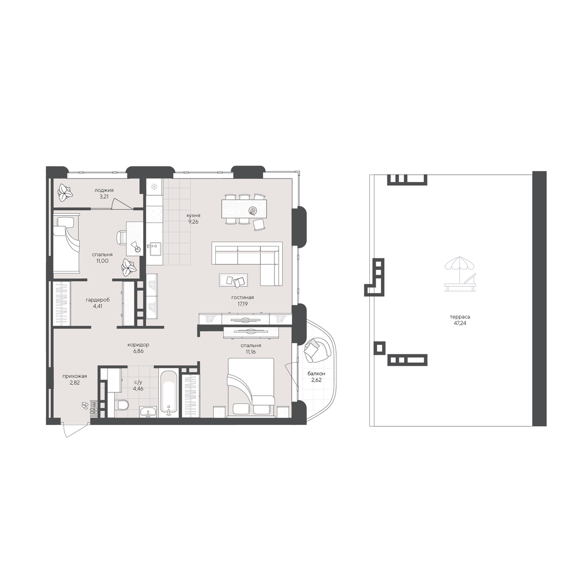 2-комнатная квартира 120.23м2 ЖК Скандиа