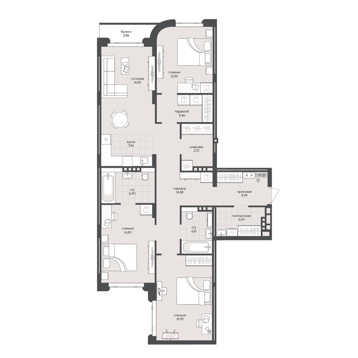 3-комнатная квартира 116.96м2 ЖК Скандиа