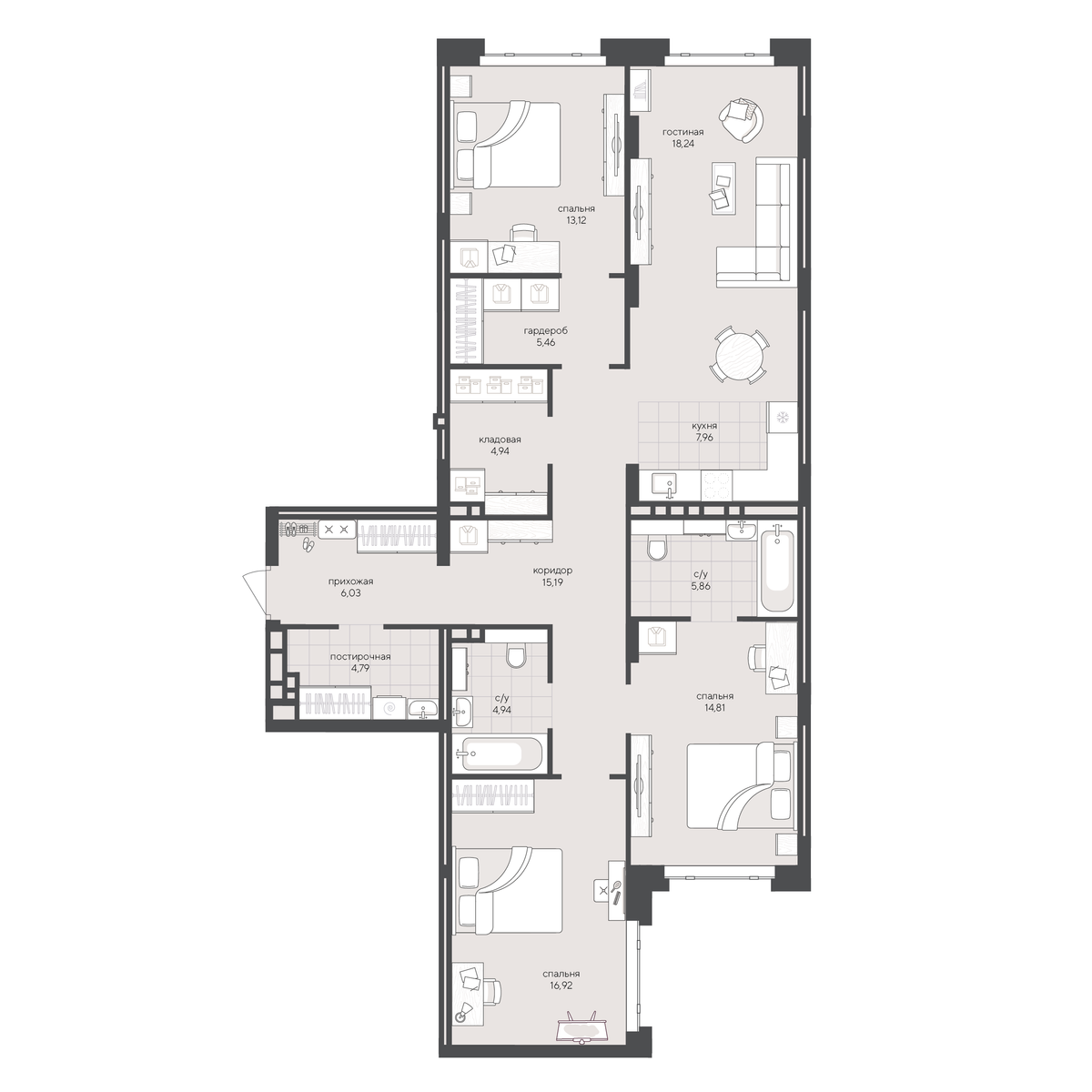 3-комнатная квартира 118.26м2 ЖК Скандиа