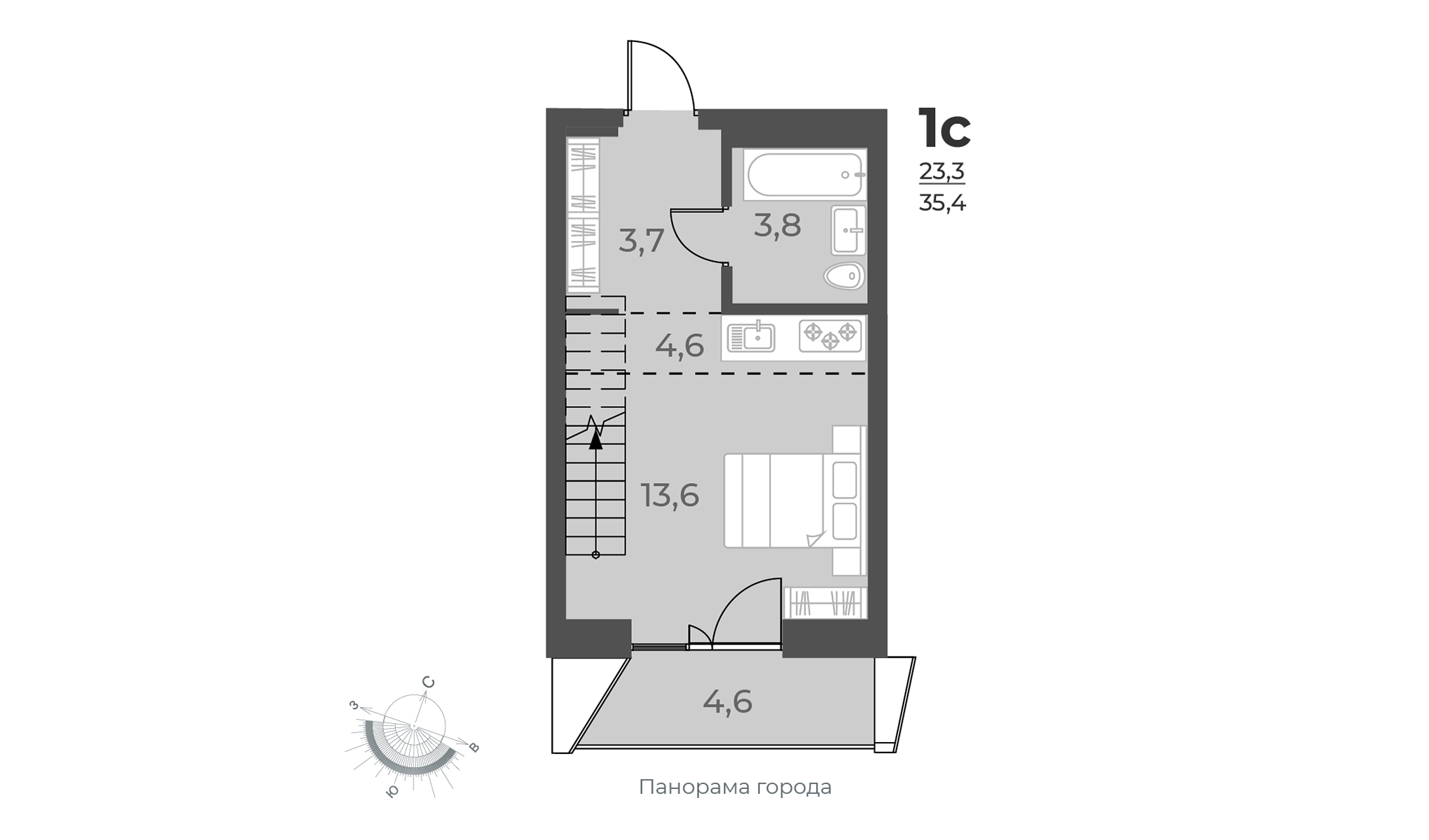 1-комнатная квартира 35.4м2 ЖК Нормандия-Неман