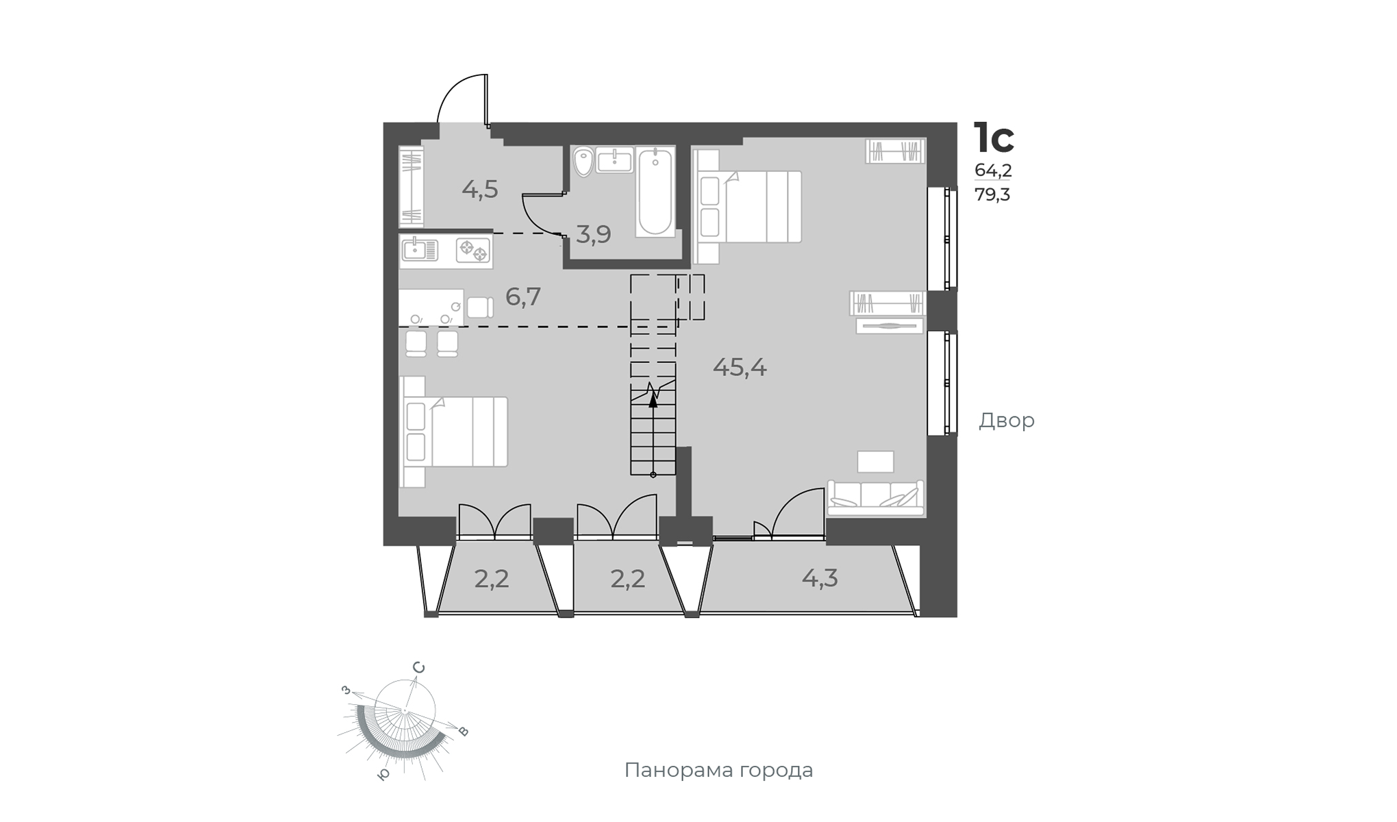 1-комнатная квартира 79.3м2 ЖК Нормандия-Неман