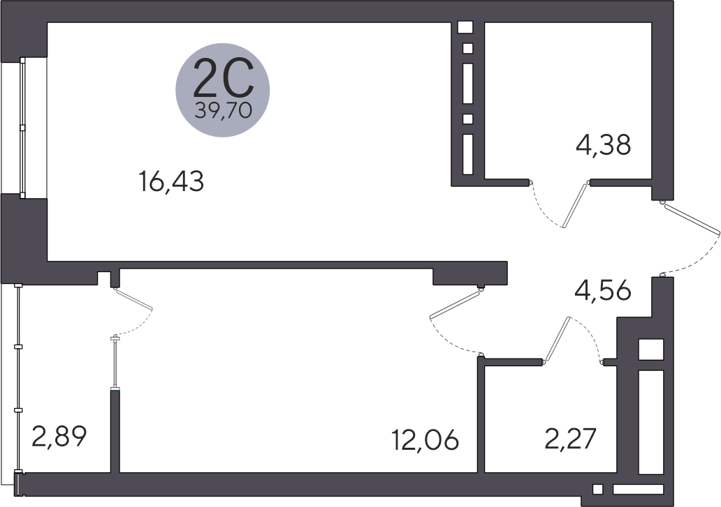 2-комнатная квартира 39.7м2 ЖК Ясный берег