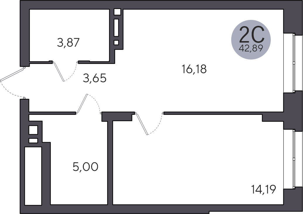 2-комнатная квартира 42.89м2 ЖК Ясный берег