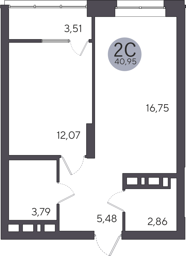 2-комнатная квартира 40.95м2 ЖК Ясный берег