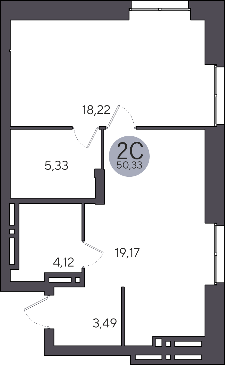 2-комнатная квартира 50.33м2 ЖК Ясный берег