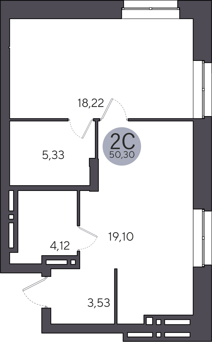 2-комнатная квартира 50.3м2 ЖК Ясный берег