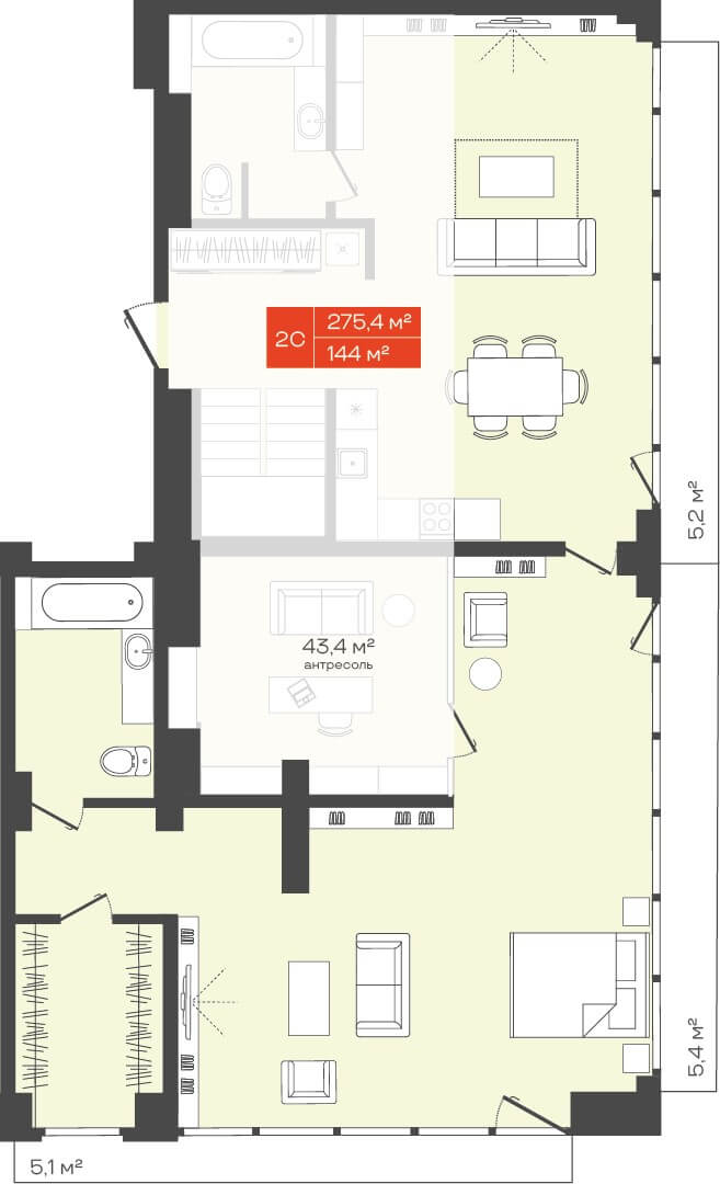 1-комнатная квартира 275.4м2 ЖК Freedom