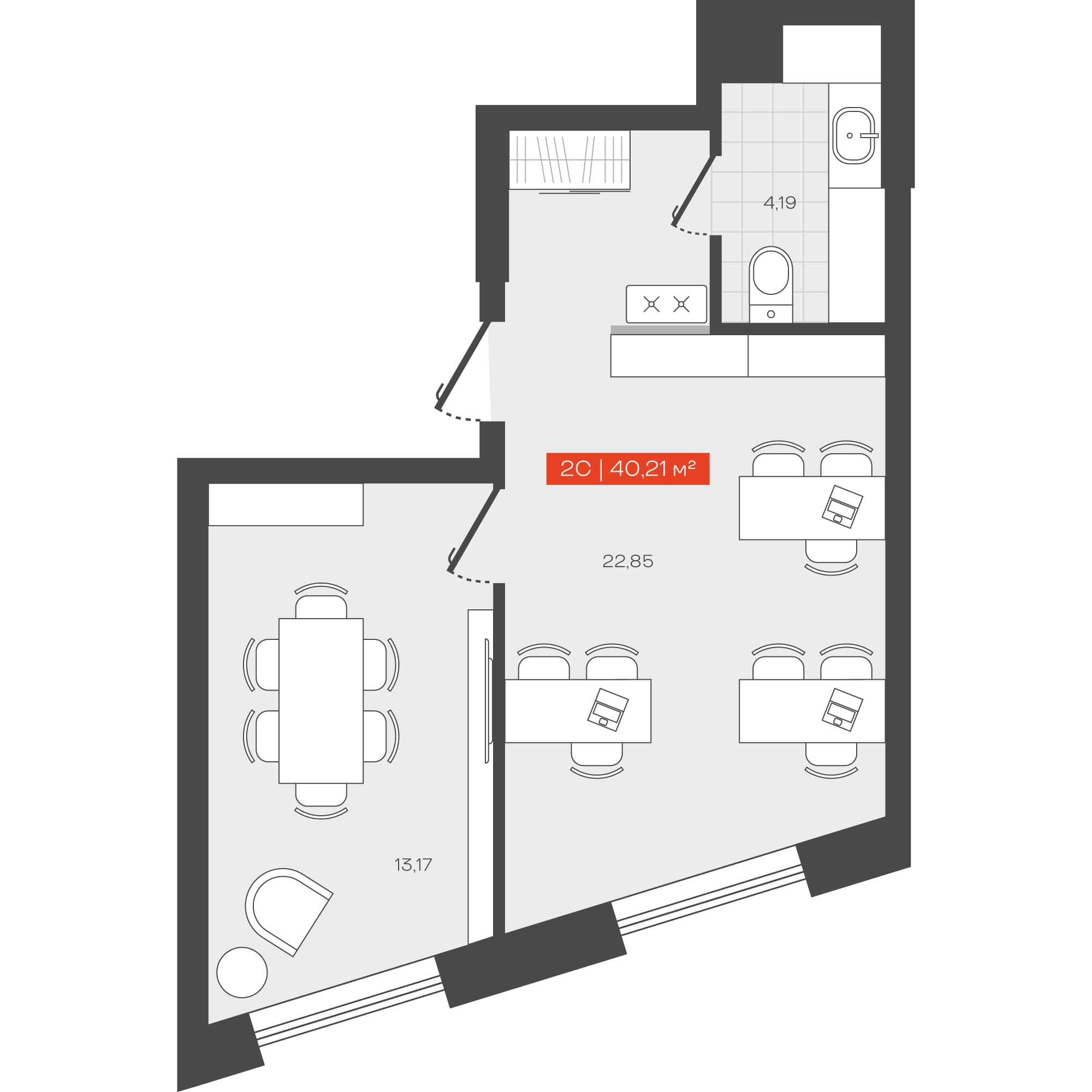 2-комнатная квартира 40.21м2 ЖК Freedom