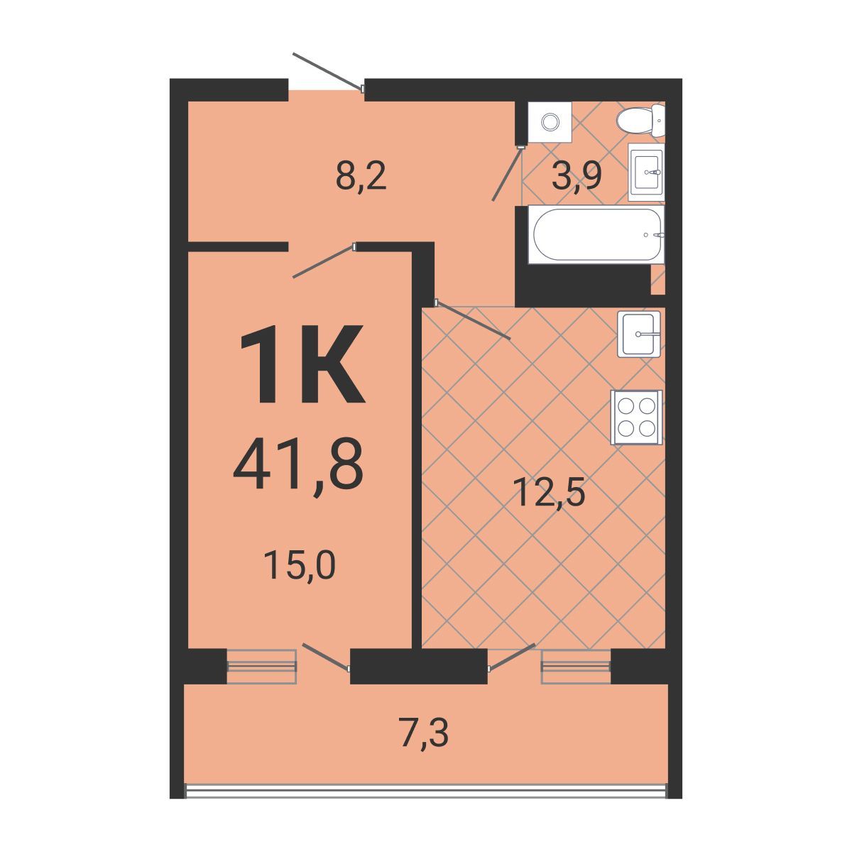 1-комнатная квартира 41.4м2 ЖК Тетрис