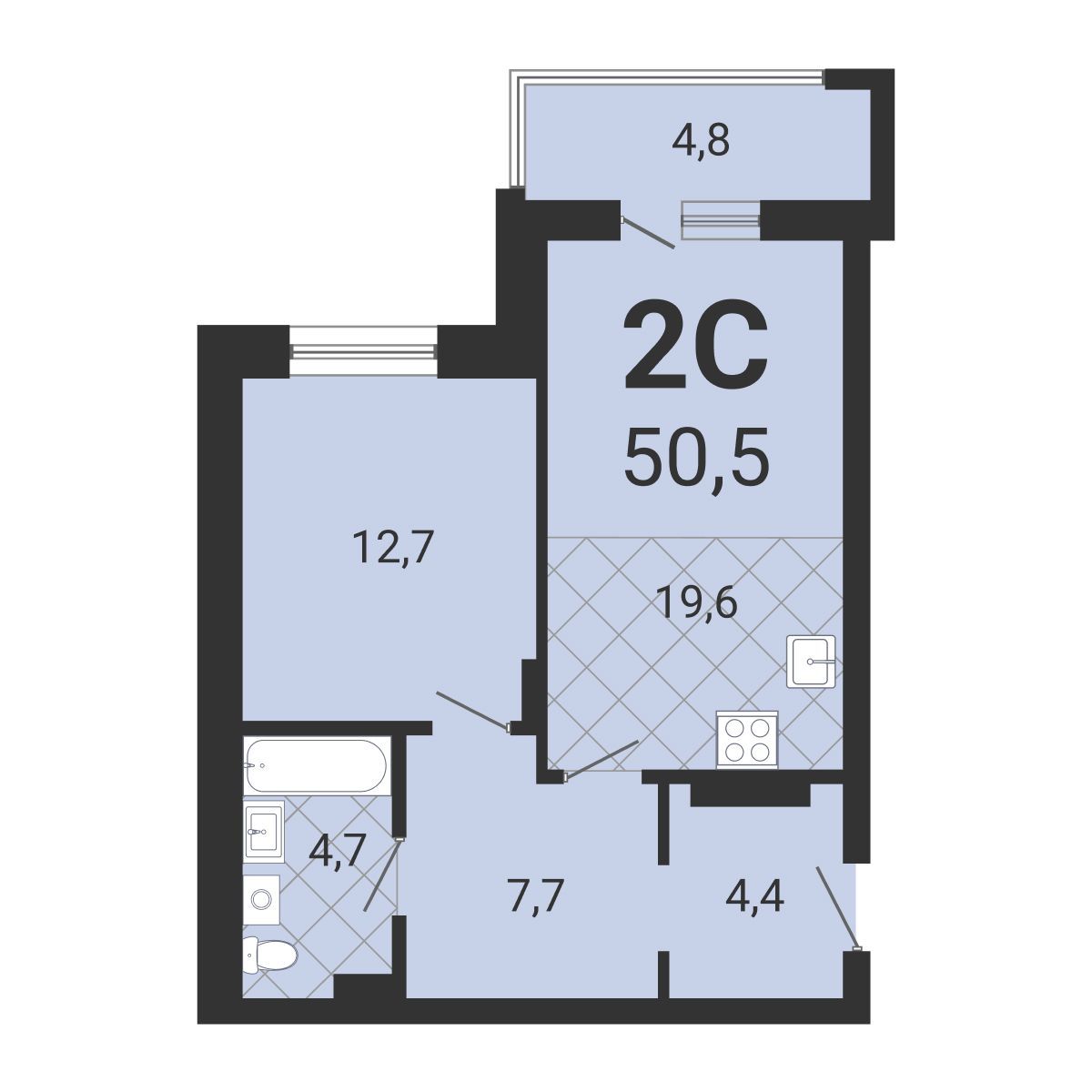 2-комнатная квартира 50.3м2 ЖК Тетрис