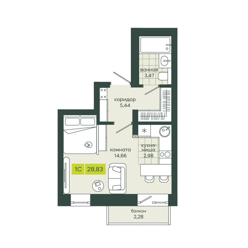 Студия 28.83м2 ЖК Белкин