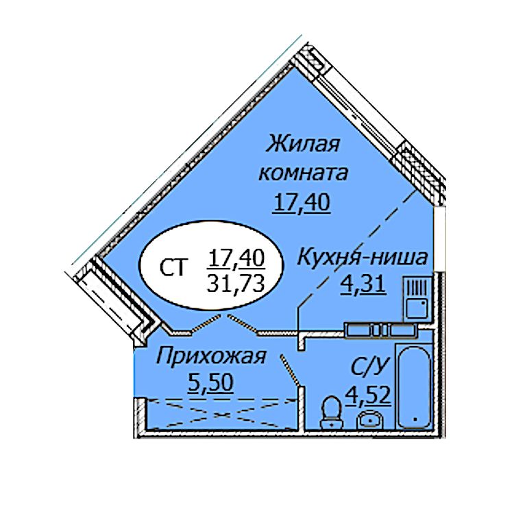 Студия 31.73м2 ЖК Комета-Октябрьский
