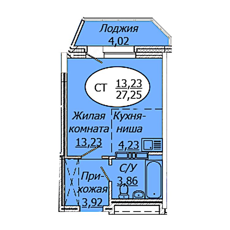 Студия 27.25м2 ЖК Комета-Октябрьский