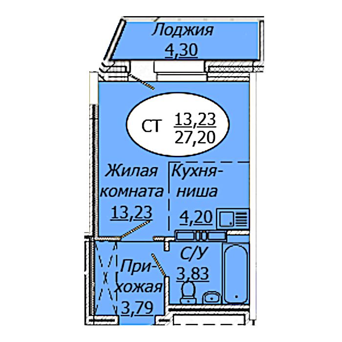 Студия 27.2м2 ЖК Комета-Октябрьский