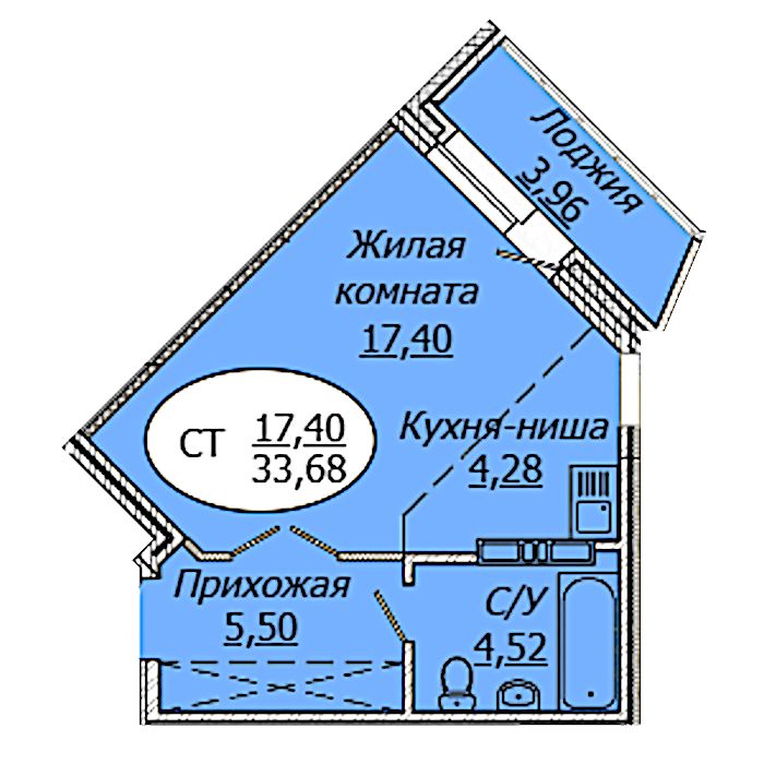 Студия 33.68м2 ЖК Комета-Октябрьский