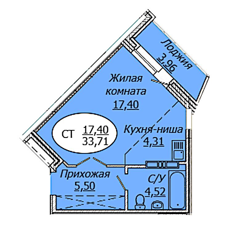 Студия 33.71м2 ЖК Комета-Октябрьский