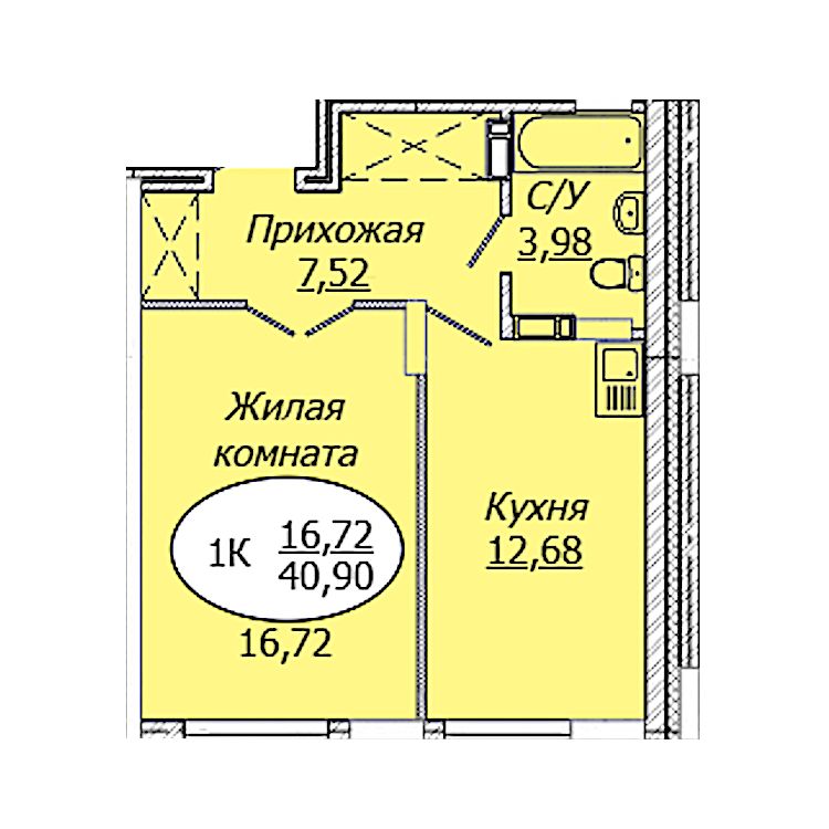 1-комнатная квартира 40.9м2 ЖК Комета-Октябрьский